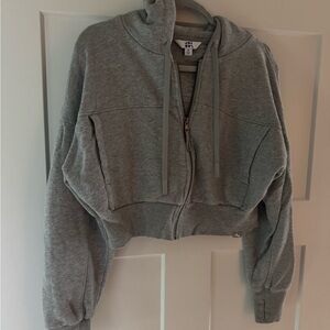 Gray Cropped Zip-Up Hoodie